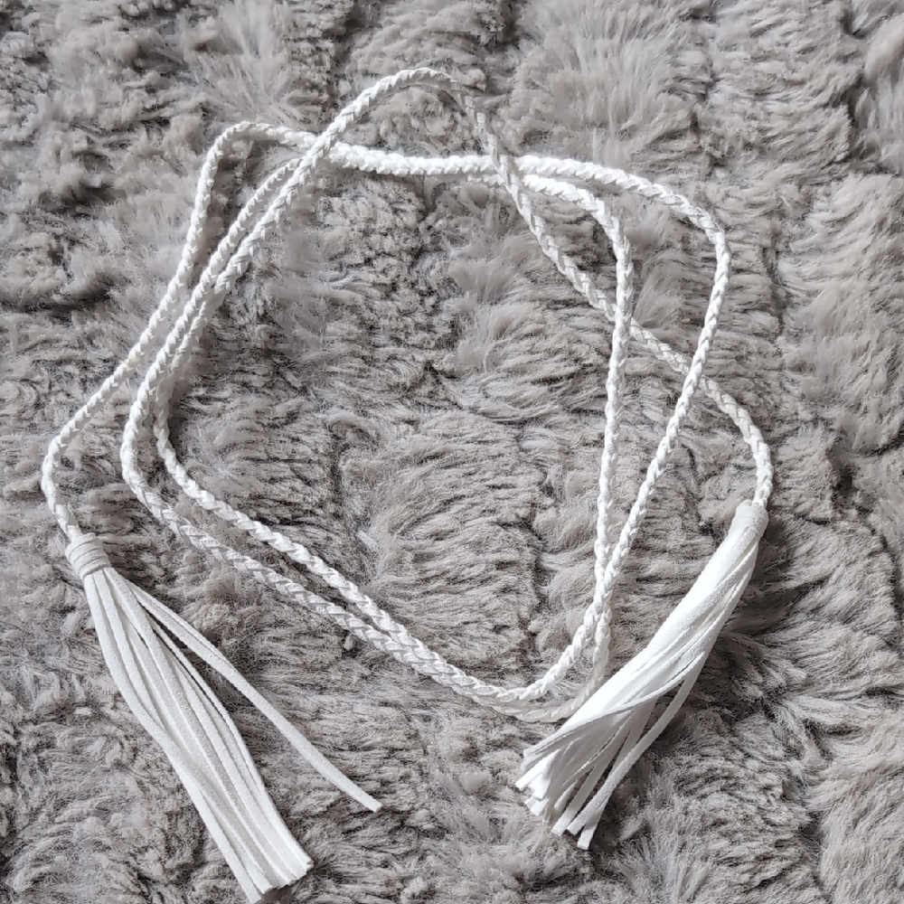 Bohemian Faux Suede Braided Belt White